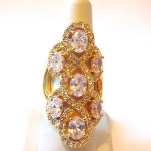 AKKAD Goldtone Crystal Statement Ring Size 7